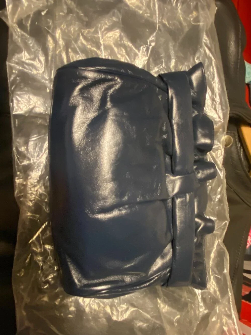 Vintage bags by Supreme elegant navy blue leather clutch 80s